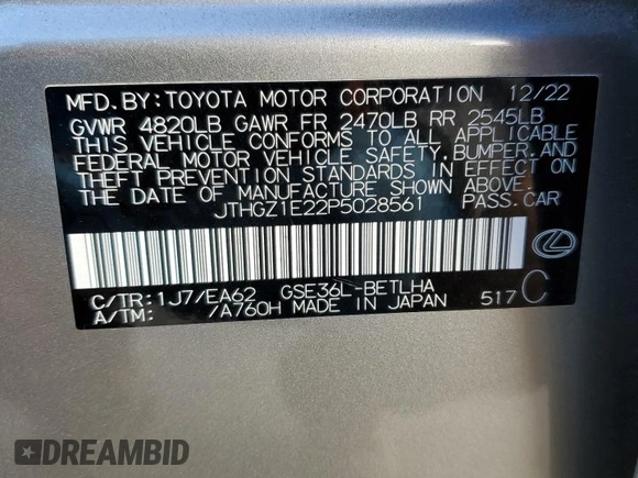 2023 Lexus IS with VIN JTHGZ1E22P5028561, listed as a Copart auction lot 80392514 with 7,167 mi miles and Salvage Title. Bid and sale history available at carsss.com. Image 12.