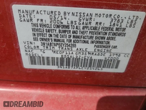 2014 Nissan Sentra S with VIN 3N1AB7AP6EY254265, listed as a Copart auction lot 54309965 with 151,071 mi miles and Clean Title. Bid and sale history available at DreamBid. Image 12.