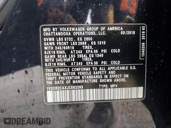 2018 Volkswagen Atlas SE with VIN 1V2CR2CAXJC562263, listed as a Copart auction lot 89131485 with 145,528 mi miles and Non repairable. Bid and sale history available at DreamBid. Image 13.