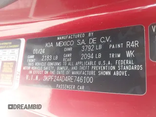 2024 Kia Forte LXS z VIN 3KPF24AD4RE746100, wystawiony jako IAAI lot #42257968 z przebiegiem 34 015 mil mil oraz . Historia ofert i sprzedaży dostępna na DreamBid. Obrazek 9.