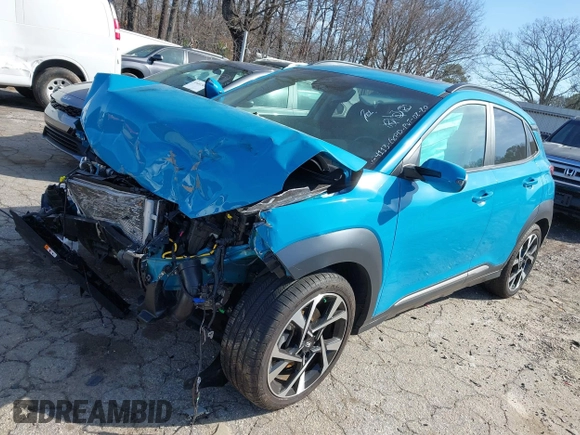 2023 Hyundai Kona Limited with VIN KM8K53A3XPU954113, listed as a IAAI auction lot 41744345 with 23,195 mi miles. Bid and sale history available at carsss.com. Image 2.