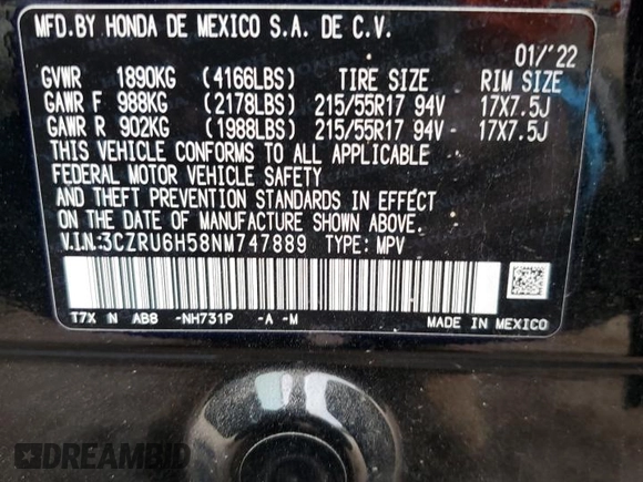 2022 Honda HR-V EX with VIN 3CZRU6H58NM747889, listed as a Copart auction lot 89227875 with 70,318 mi miles and Salvage Title. Bid and sale history available at carsss.com. Image 15.