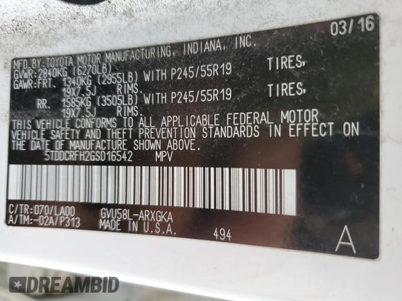 2016 Toyota Highlander Hybrid Limited with VIN 5TDDCRFH2GS016542, listed as a Copart auction lot 80719114 with 236,370 mi miles and Salvage Title. Bid and sale history available at carsss.com. Image 13.
