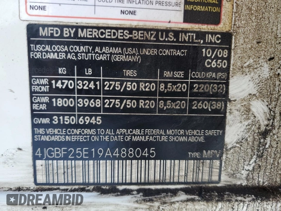 2009 Mercedes-Benz GL-Class 3.0L BlueTEC with VIN 4JGBF25E19A488045, listed as a Copart auction lot 46063375 with 242,880 mi miles and Clean Title. Bid and sale history available at carsss.com. Image 13.