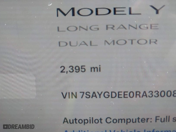2024 Tesla Model Y Long Range with VIN 7SAYGDEE0RA330083, listed as a IAAI auction lot 41245099 with NaN miles. Bid and sale history available at carsss.com. Image 15.