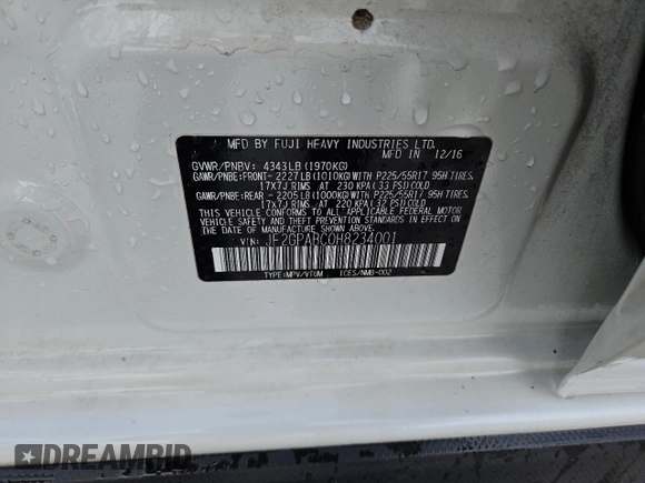 2017 Subaru Crosstrek Premium с VIN JF2GPABC0H8234001, выставлен на аукционе Copart как лот 55458275 с пробегом 69 332 миль миль и Списание • Salvage title. История ставок и продаж доступна на DreamBid. Изображение 14.