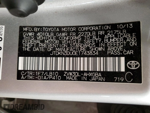 2014 Toyota Prius Four with VIN JTDKN3DU0E1743834, listed as a Copart auction lot 53026505 with 128,378 mi miles and Salvage Title. Bid and sale history available at carsss.com. Image 12.