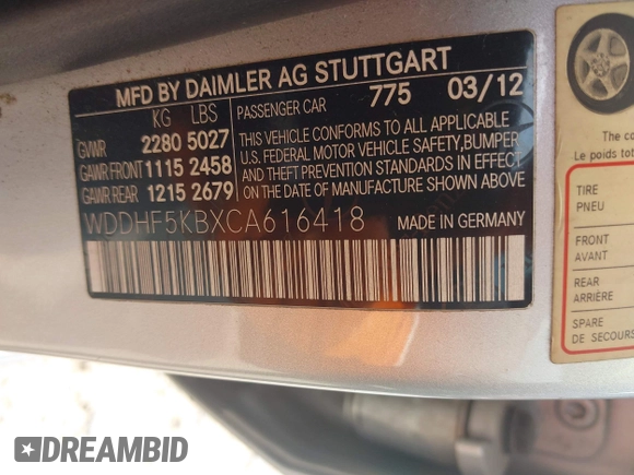 2012 Mercedes-Benz E 350 Luxury with VIN WDDHF5KBXCA616418, listed as a IAAI auction lot 42129029 with 188,566 mi miles and . Bid and sale history available at DreamBid. Image 9.