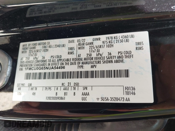 2022 Ford Escape SE с VIN 1FMCU0G65NUA54496, выставлен на аукционе IAAI как лот 42325251 с пробегом 29 268 миль миль и . История ставок и продаж доступна на DreamBid. Изображение 9.