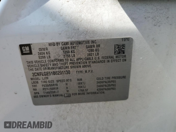 2011 Chevrolet Equinox LTZ z VIN 2CNFLGE51B6291130, wystawiony jako Copart lot #58239395 z przebiegiem 114 456 mil mil oraz Szkoda całkowita • Salvage title. Historia ofert i sprzedaży dostępna na DreamBid. Obrazek 13.