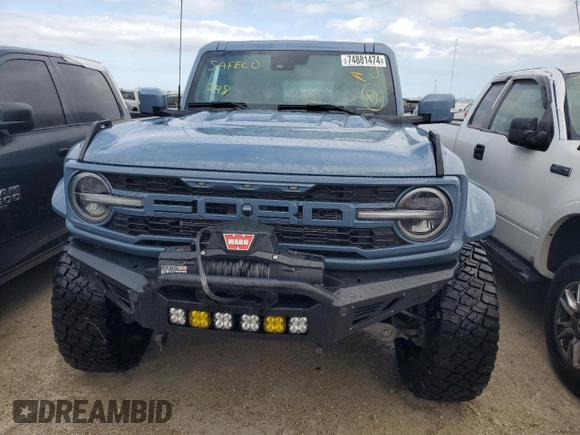 2023 Ford Bronco Raptor with VIN 1FMEE5JR7PLB79692, listed as a Copart auction lot 74881474 with 862 mi miles and Salvage Title. Bid and sale history available at carsss.com. Image 5.