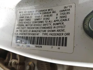 2015 Honda Civic Sedan SE with VIN 2HGFB2F70FH565147, listed as a IAAI auction lot 41922144 with 76,711 mi miles. Bid and sale history available at carsss.com. Image 9.