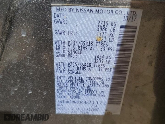 2018 Nissan Pathfinder SL with VIN 5N1DR2MN8JC621121, listed as a Copart auction lot 49733905 with 84,544 mi miles and Salvage Title. Bid and sale history available at carsss.com. Image 15.