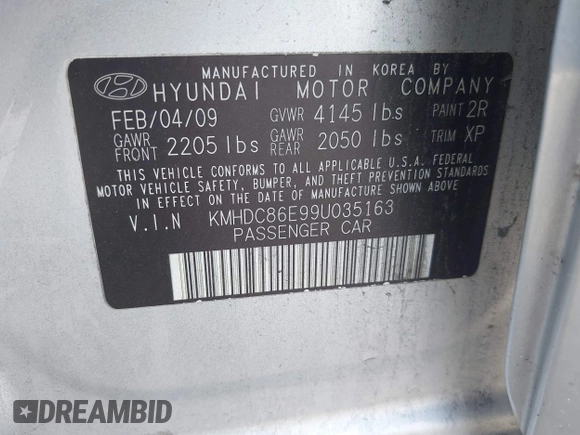 2009 Hyundai Elantra Touring with VIN KMHDC86E99U035163, listed as a IAAI auction lot 42049897 with 123,559 mi miles and . Bid and sale history available at DreamBid. Image 9.