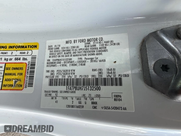 2018 Ford Mustang EcoBoost Premium with VIN 1FATP8UH7J5132500, listed as a Copart auction lot 54267655 with 96,169 mi miles and Salvage Title. Bid and sale history available at carsss.com. Image 10.