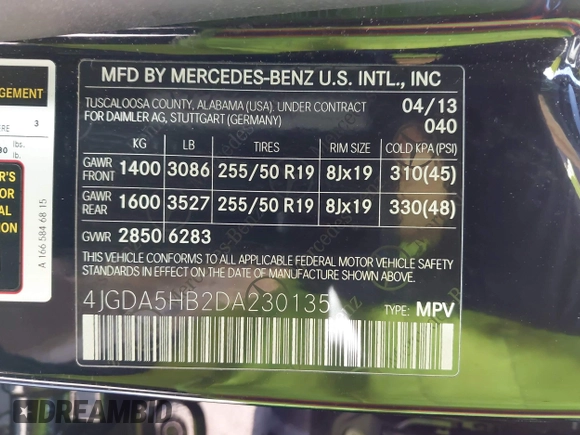 2013 Mercedes-Benz M 350 with VIN 4JGDA5HB2DA230135, listed as a IAAI auction lot 42097991 with 63,669 mi miles and . Bid and sale history available at carsss.com. Image 9.