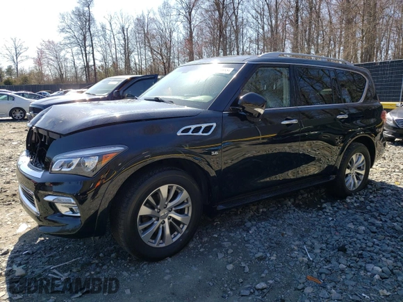 2017 Infiniti QX80 with VIN JN8AZ2NE5H9155228, listed as a Copart auction lot 50236635 with 105,676 mi miles and Salvage Title. Bid and sale history available at carsss.com. Image 1.