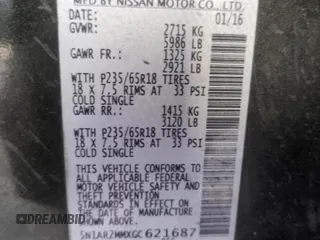 2016 Nissan Pathfinder Platinum with VIN 5N1AR2MMXGC621687, listed as a Copart auction lot 55285985 with 131,996 mi miles and Clean Title. Bid and sale history available at carsss.com. Image 13.