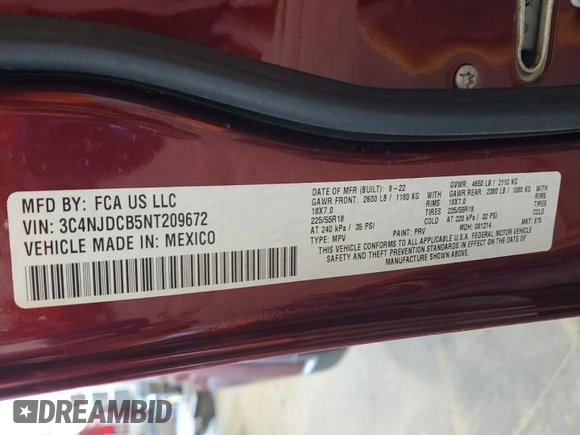 2022 Jeep Compass Limited z VIN 3C4NJDCB5NT209672, wystawiony jako Copart lot #52318405 z przebiegiem 22 977 mil mil oraz Szkoda całkowita • Salvage title. Historia ofert i sprzedaży dostępna na DreamBid. Obrazek 15.