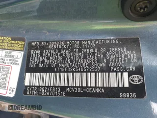 2004 Toyota Camry LE with VIN 4T1BF32K54U572537, listed as a IAAI auction lot 41850322 with 167,076 mi miles and . Bid and sale history available at DreamBid. Image 9.