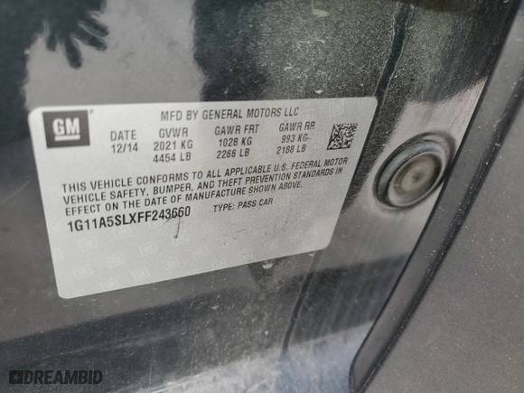2015 Chevrolet Malibu LS with VIN 1G11A5SLXFF243660, listed as a Copart auction lot 89049095 with 168,618 mi miles and Salvage Title. Bid and sale history available at carsss.com. Image 15.