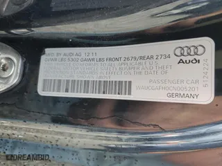 2012 Audi S5 Premium Plus with VIN WAUCGAFH0CN005201, listed as a Copart auction lot 76103784 with 134,768 mi miles and Salvage Title. Bid and sale history available at carsss.com. Image 12.
