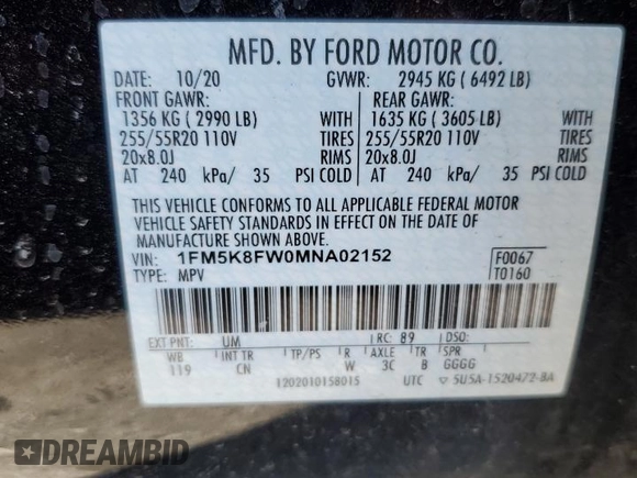 2021 Ford Explorer Limited with VIN 1FM5K8FW0MNA02152, listed as a Copart auction lot 46081065 with 61,179 mi miles and Clean Title. Bid and sale history available at carsss.com. Image 13.
