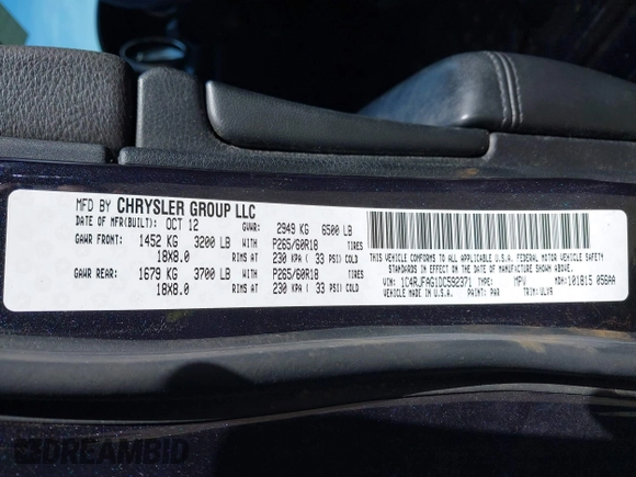 2013 Jeep Grand Cherokee Laredo with VIN 1C4RJFAG1DC592371, listed as a IAAI auction lot 42064993 with 136,154 mi miles. Bid and sale history available at carsss.com. Image 9.