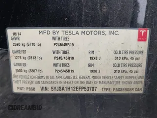 2014 Tesla Model S 60 with VIN 5YJSA1H12EFP53787, listed as a IAAI auction lot 42279493 with 168,859 mi miles and . Bid and sale history available at DreamBid. Image 9.