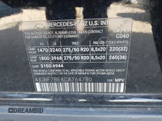 2012 Mercedes-Benz GL 450 with VIN 4JGBF7BE8CA764780, listed as a IAAI auction lot 41830382 with 131,498 mi miles and . Bid and sale history available at DreamBid. Image 9.