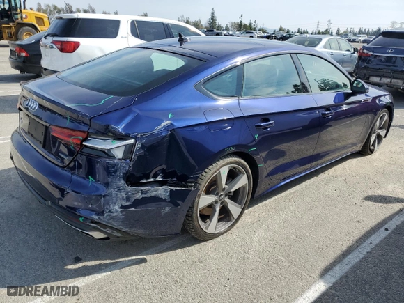 2021 Audi A5 Sportback S line Premium Plus with VIN WAUFACF58MA043610, listed as a Copart auction lot 45679575 with NaN miles and Salvage Title. Bid and sale history available at carsss.com. Image 3.