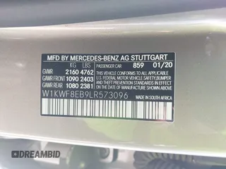 2020 Mercedes-Benz C 300 with VIN W1KWF8EB9LR573096, listed as a IAAI auction lot 42585606 with 57,111 mi miles and . Bid and sale history available at DreamBid. Image 9.