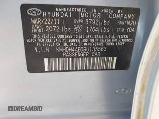 2011 Hyundai Elantra GLS z VIN KMHDH4AE0BU135563, wystawiony jako IAAI lot #42482810 z przebiegiem 158 110 mil mil oraz . Historia ofert i sprzedaży dostępna na DreamBid. Obrazek 9.