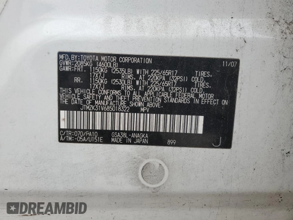 2008 Toyota RAV4 Ltd with VIN JTMZK31V685018322, listed as a Copart auction lot 50507095 with 136,413 mi miles and Salvage Title. Bid and sale history available at carsss.com. Image 14.