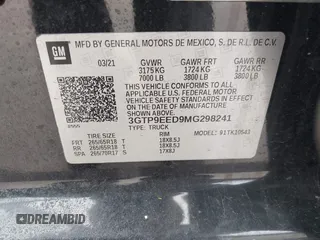 2021 GMC Sierra 1500 AT4 with VIN 3GTP9EED9MG298241, listed as a IAAI auction lot 41422308 with 90,052 mi miles. Bid and sale history available at carsss.com. Image 9.