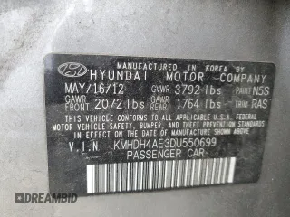 2013 Hyundai Elantra Limited with VIN KMHDH4AE3DU550699, listed as a Copart auction lot 51569925 with 257,212 mi miles and Salvage Title. Bid and sale history available at carsss.com. Image 12.