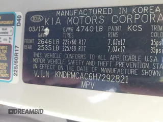 2017 Kia Sportage LX with VIN KNDPMCAC6H7292821, listed as a IAAI auction lot 41986248 with 67,772 mi miles and . Bid and sale history available at carsss.com. Image 9.