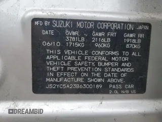 2011 Suzuki SX4 LE with VIN JS2YC5A23B6300189, listed as a Copart auction lot 85389574 with 71,272 mi miles and Clean Title. Bid and sale history available at carsss.com. Image 12.