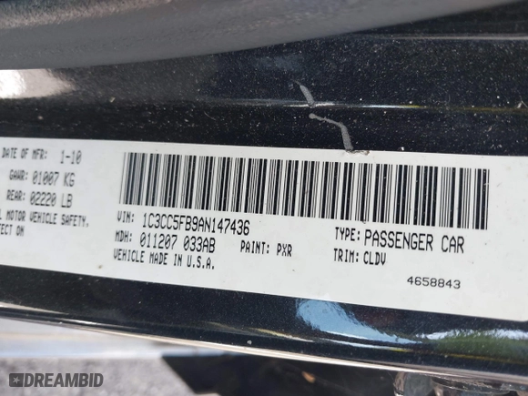 2010 Chrysler Sebring Limited with VIN 1C3CC5FB9AN147436, listed as a IAAI auction lot 42016922 with 161,339 mi miles. Bid and sale history available at carsss.com. Image 9.