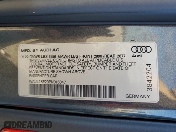 2023 Audi A6 Premium Plus z VIN WAUL2BF23PN015047, wystawiony jako Copart lot #77635134 z przebiegiem Nie podano mil oraz Szkoda całkowita • Salvage title. Historia ofert i sprzedaży dostępna na DreamBid. Obrazek 12.