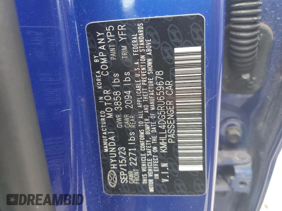 2024 Hyundai Elantra SE z VIN KMHLL4DG5RU659678, wystawiony jako Copart lot #55801785 z przebiegiem 3 319 mil mil oraz Szkoda całkowita • Salvage title. Historia ofert i sprzedaży dostępna na DreamBid. Obrazek 12.