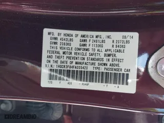 2015 Honda Accord Sedan EX-L with VIN 1HGCR3F84FA005420, listed as a IAAI auction lot 40849736 with 93,740 mi miles. Bid and sale history available at carsss.com. Image 9.