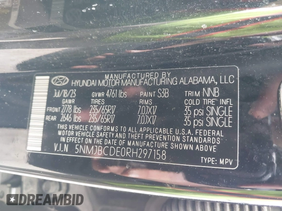 2024 Hyundai Tucson SEL with VIN 5NMJBCDE0RH297158, listed as a IAAI auction lot 42135540 with 39,015 mi miles. Bid and sale history available at carsss.com. Image 9.