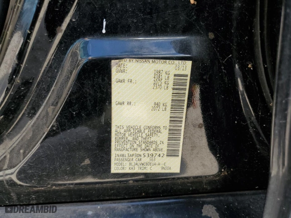 2013 Nissan Altima 3.5 SL with VIN 1N4BL3AP3DN539742, listed as a Copart auction lot 52795055 with 123,221 mi miles and Salvage Title. Bid and sale history available at carsss.com. Image 12.