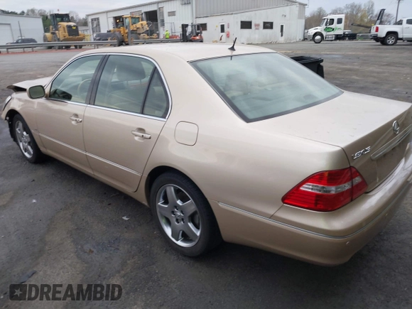 2005 Lexus LS 430 with VIN JTHBN36F255015647, listed as a IAAI auction lot 41863620 with 104,817 mi miles and . Bid and sale history available at DreamBid. Image 3.