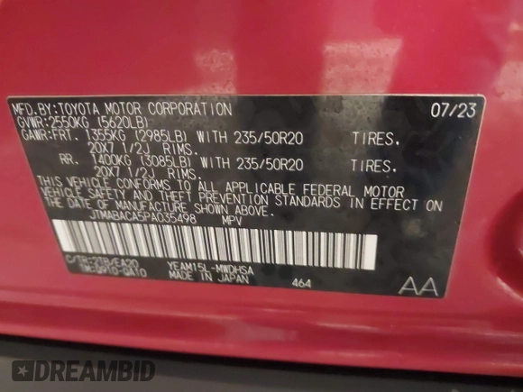 2023 Toyota bZ4X XLE z VIN JTMABACA5PA035498, wystawiony jako IAAI lot #41386031 z przebiegiem 18 529 mil mil oraz . Historia ofert i sprzedaży dostępna na DreamBid. Obrazek 9.