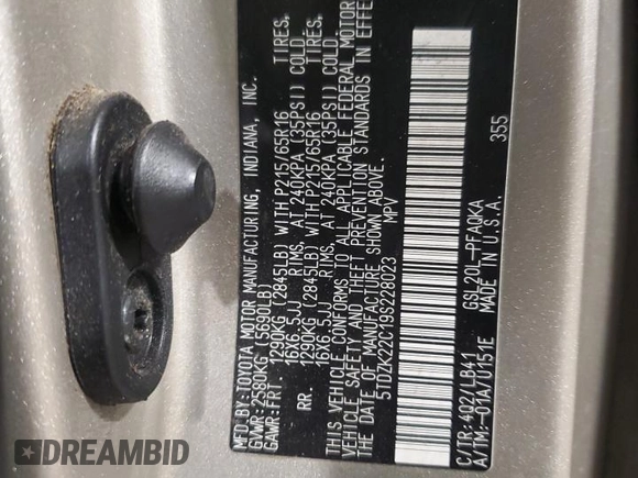 2009 Toyota Sienna XLE with VIN 5TDZK22C19S228023, listed as a Copart auction lot 57072295 with 148,080 mi miles and Salvage title. Bid and sale history available at DreamBid. Image 14.