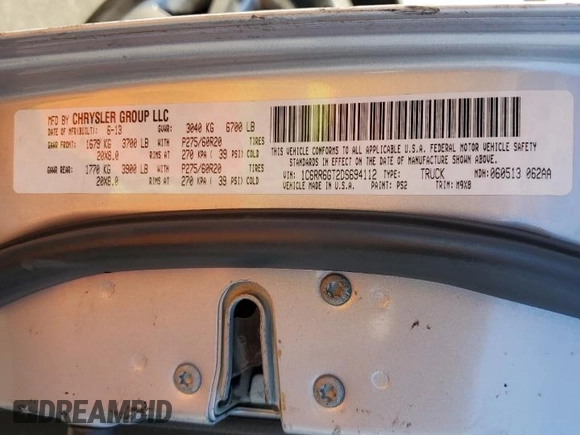 2013 Ram 1500 Big Horn z VIN 1C6RR6GT2DS694112, wystawiony jako Copart lot #85117694 z przebiegiem 126 345 mil mil oraz Szkoda całkowita • Salvage title. Historia ofert i sprzedaży dostępna na DreamBid. Obrazek 12.