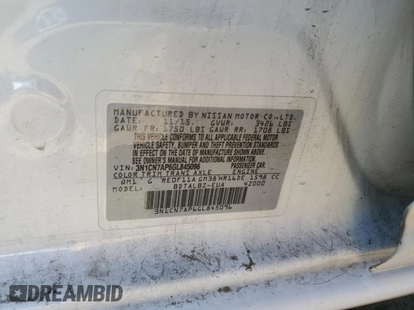 2016 Nissan Versa SV z VIN 3N1CN7AP6GL845096, wystawiony jako Copart lot #57167385 z przebiegiem 219 374 mil mil oraz Szkoda całkowita • Salvage title. Historia ofert i sprzedaży dostępna na DreamBid. Obrazek 12.