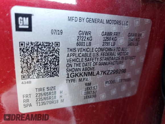 2019 GMC Acadia SLT with VIN 1GKKNMLA7KZ299298, listed as a Copart auction lot 50488175 with 0 mi miles and Clean Title. Bid and sale history available at carsss.com. Image 15.